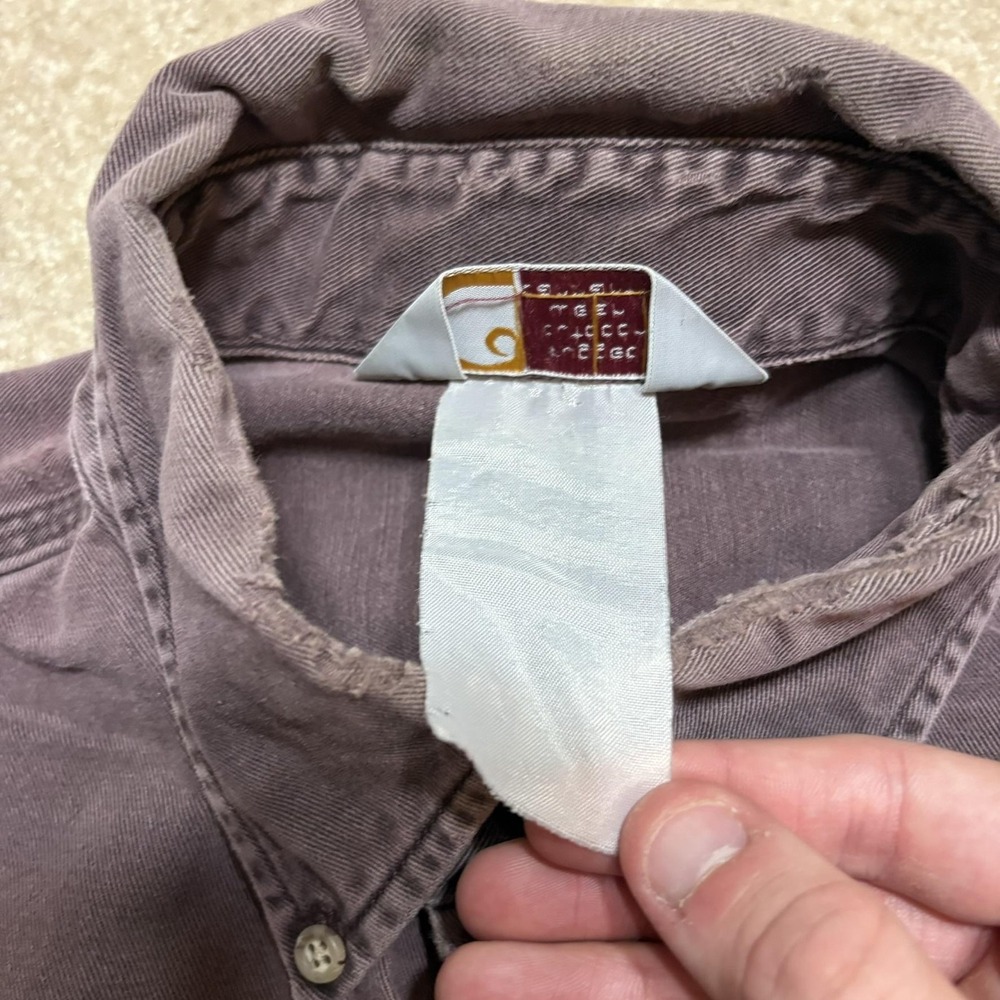 Vtg Carhartt Shirt Mens Large Purple Twill Button Up LS Faded Distressed 90s - Picture 3 of 16